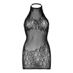 Leg Avenue - Rhinestone Halter Mini Robe Taille Unique - Noir